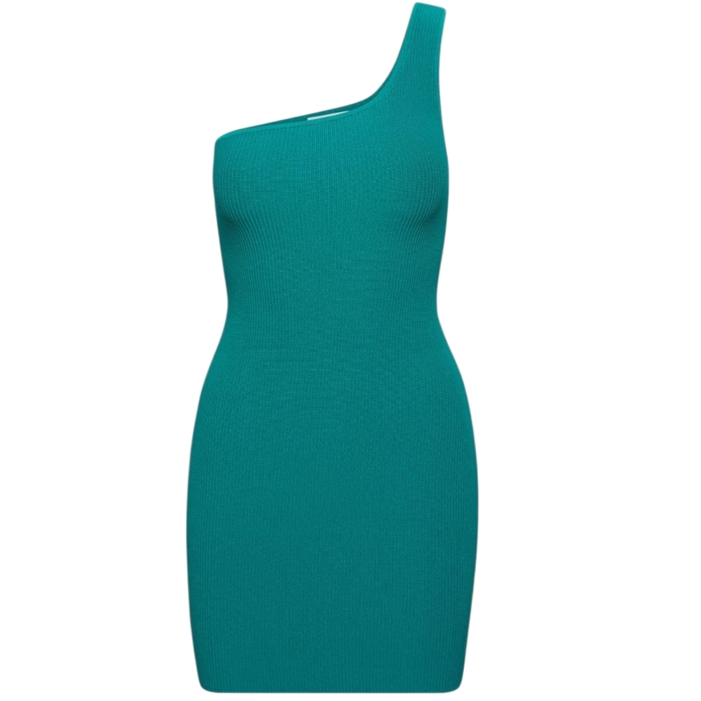 Babaton (ARITZIA) One Shoulder Ribbed Knit Dress Teal Bodycon